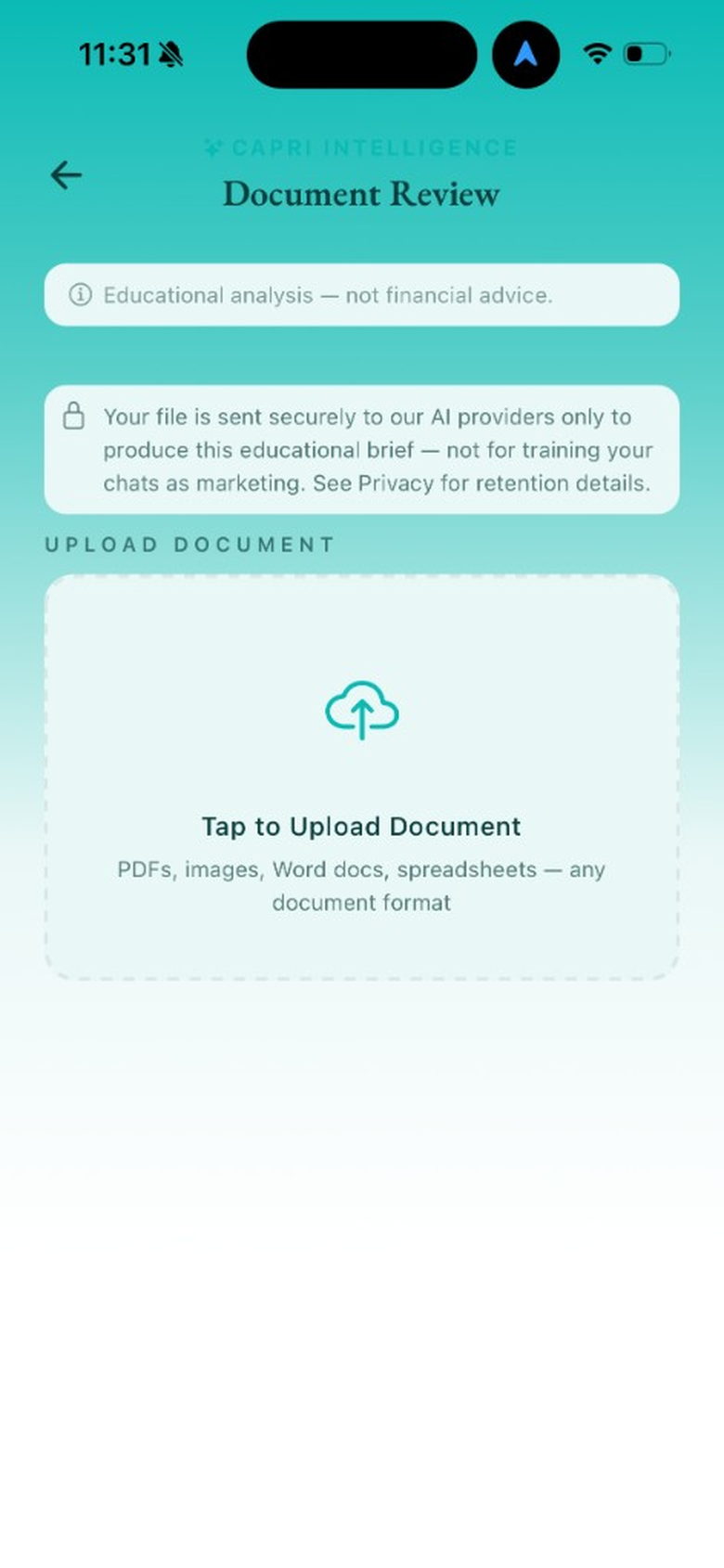 Capri Intelligence document upload and review
